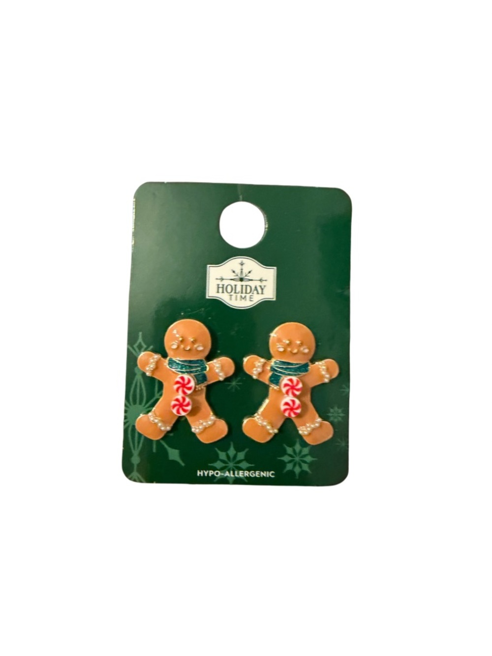 Holiday Time Gingerbread Man Stud Earrings - Brown, Red, White, Green